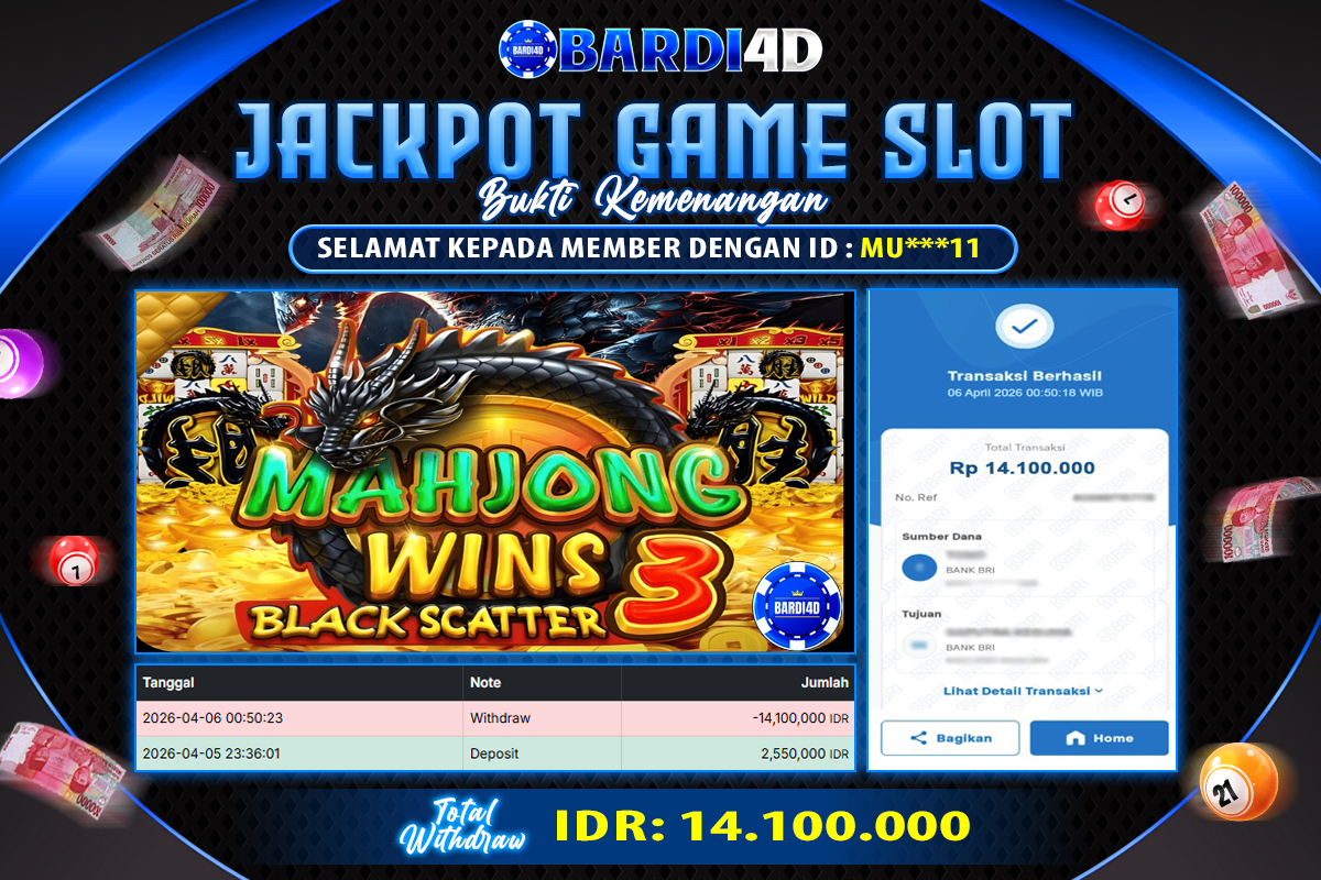 BARDI4D - BAYAR JACKPOT SLOT MAHJONG BLACK SCATTER TOTAL RP.14.100.000 | DIBAYAR LUNAS
