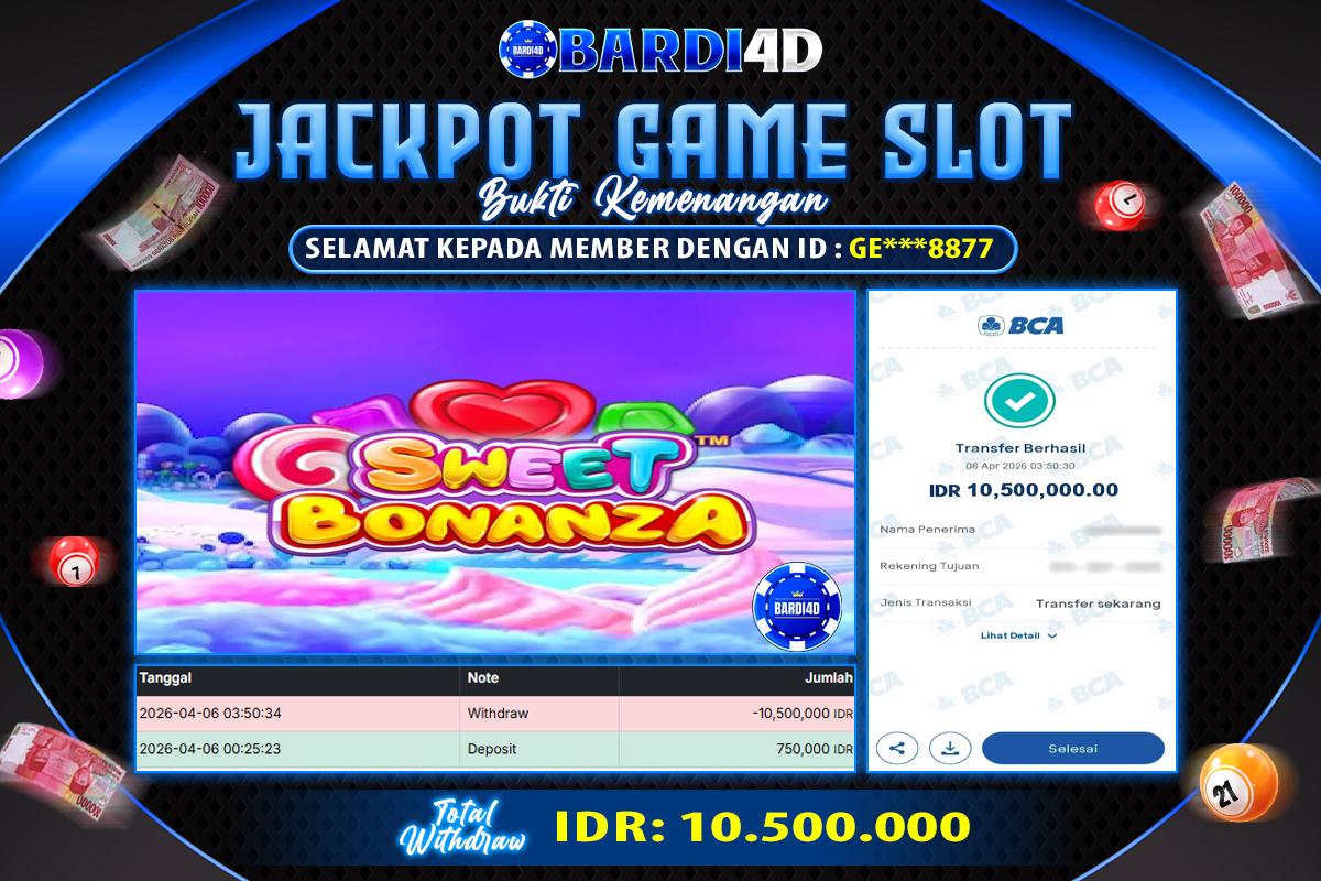 BARDI4D - BAYAR JACKPOT SLOT SWEET BONANZA TOTAL RP.10.500.000 | DIBAYAR LUNAS