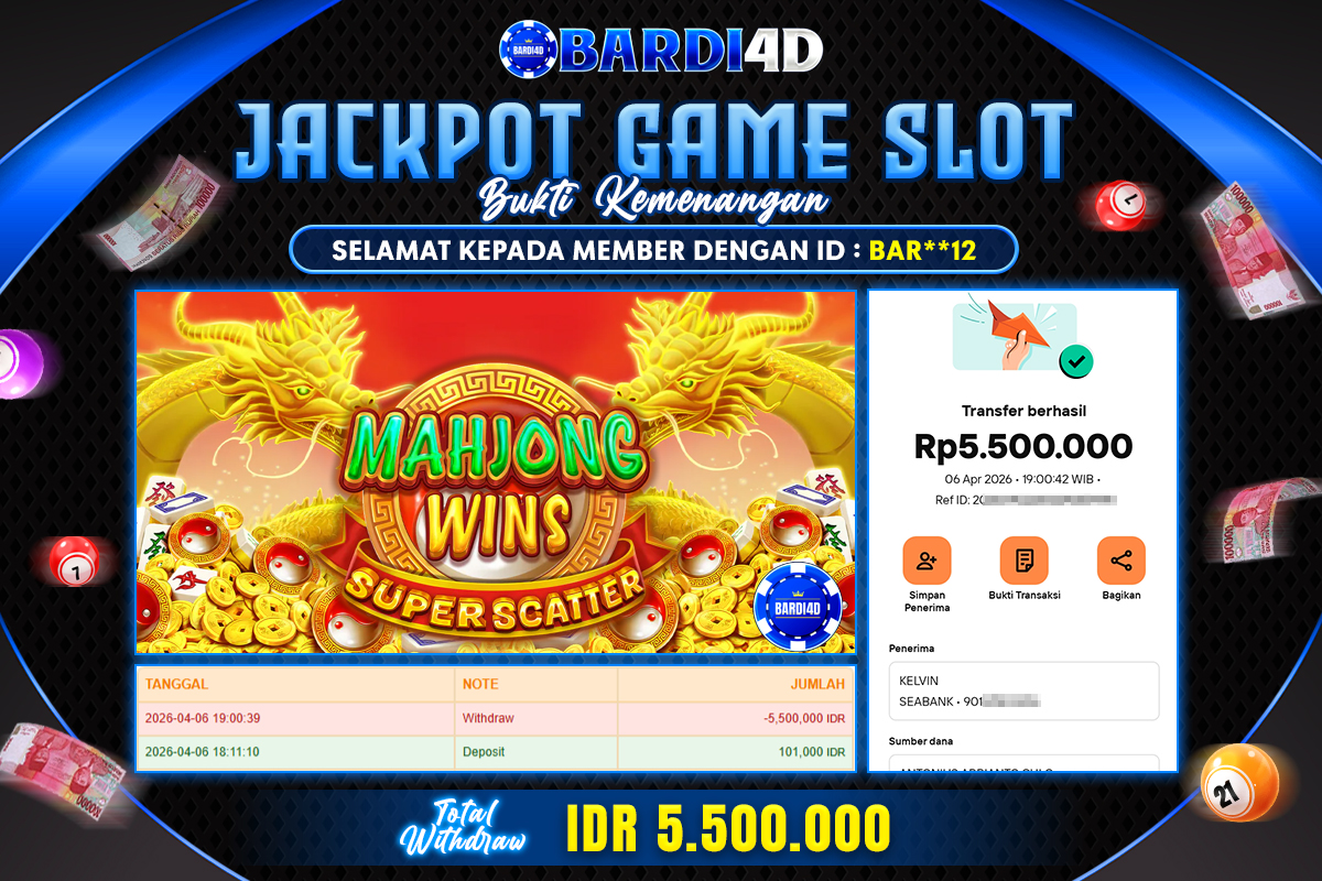 BARDI4D - BAYAR JACKPOT SLOT MAHJONG WINS SUPER SCATTER TOTAL RP.5.500.000| DIBAYAR LUNAS
