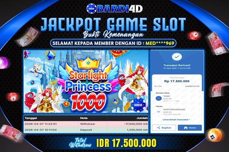 BARDI4D - BAYAR JACKPOT SLOT STARLIGHT PRINCESS 1000 TOTAL RP.17.500.000 | DIBAYAR LUNAS