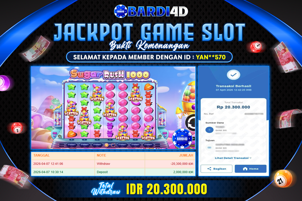 BARDI4D - BAYAR JACKPOT SLOT SUGAR RUSH 1000 TOTAL RP.20.300.000 | DIBAYAR LUNAS