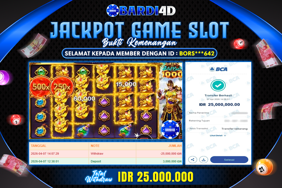 BARDI4D - BAYAR JACKPOT SLOT GATES OF GATOT KACA 1000 TOTAL RP.25.000.000 | DIBAYAR LUNAS