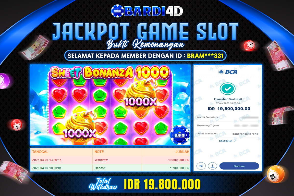 BARDI4D - BAYAR JACKPOT SLOT SWET BONANZA 1000 TOTAL RP.19.800.000 | DIBAYAR LUNAS