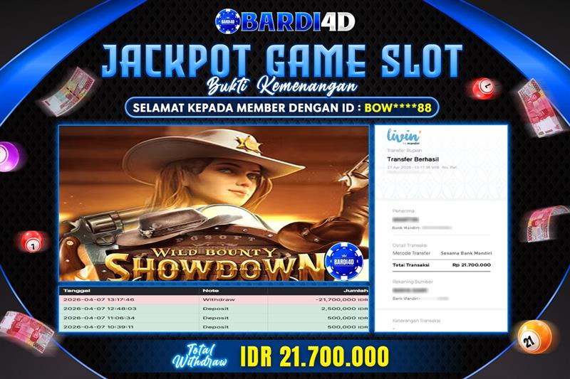 BARDI4D - BAYAR JACKPOT SLOT WILD BOUNTY SHOWDOWN TOTAL RP.21.700.000 | DIBAYAR LUNAS