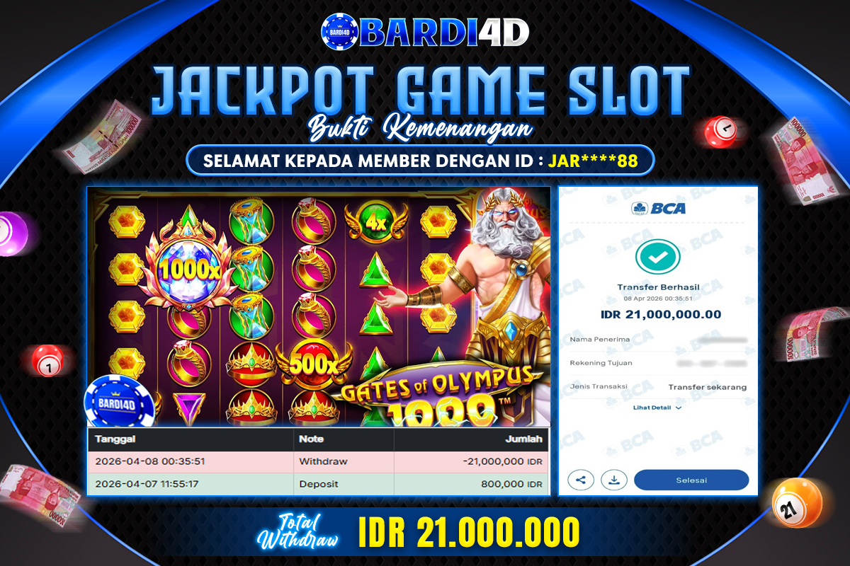 BARDI4D - BAYAR JACKPOT SLOT GATES OF OLYMPUS 1000 TOTAL RP.21.000.000 | DIBAYAR LUNAS