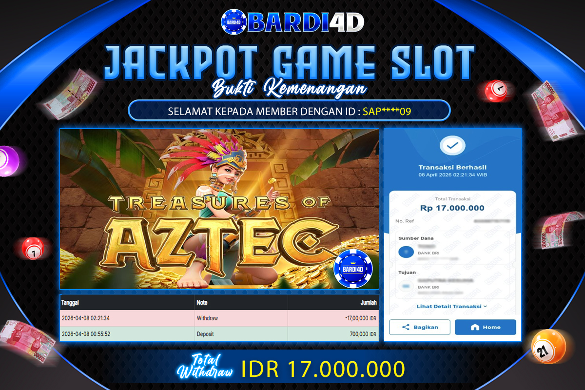 BARDI4D - BAYAR JACKPOT SLOT TREASURE OF AZTEC TOTAL RP.17.000.000 | DIBAYAR LUNAS