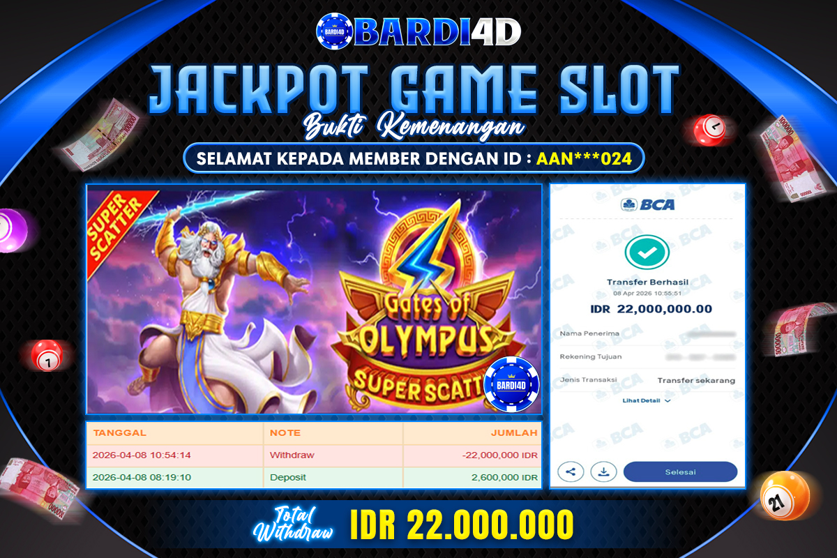 BARDI4D - BAYAR JACKPOT SLOT GATES OF OLYMPUS SUPER SCATTER TOTAL RP.22.000.000 | DIBAYAR LUNAS
