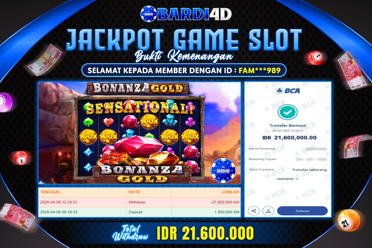 BARDI4D - BAYAR JACKPOT SLOT BONANZA GOLD TOTAL RP.21.600.000 | DIBAYAR LUNAS