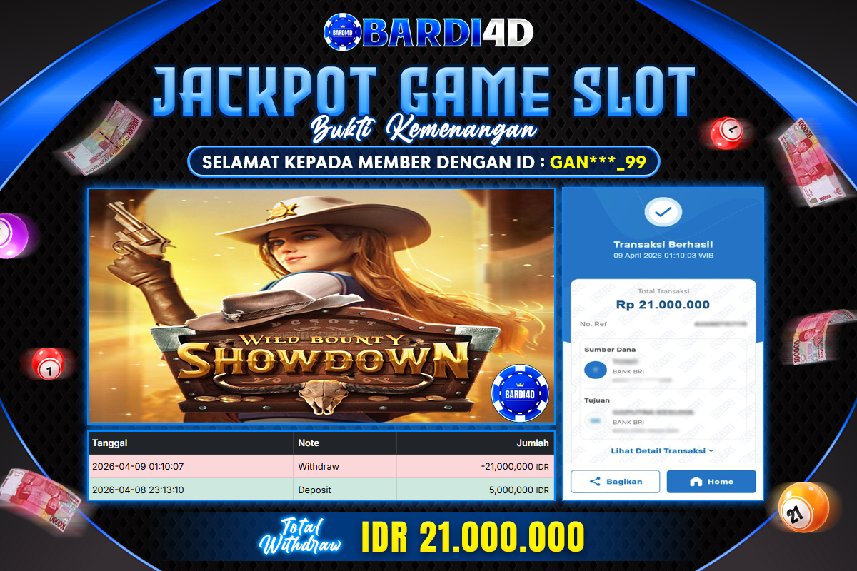 BARDI4D - BAYAR JACKPOT SLOT WILD BOUNTY SHOWDOWN TOTAL RP.21.000.000 | DIBAYAR LUNAS