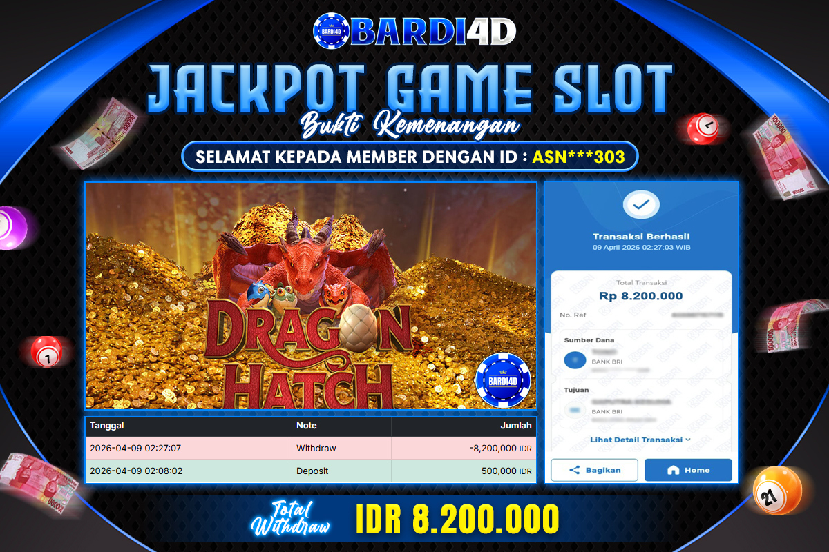 BARDI4D - BAYAR JACKPOT SLOT DRAGON HATCH TOTAL RP.8.200.000 | DIBAYAR LUNAS