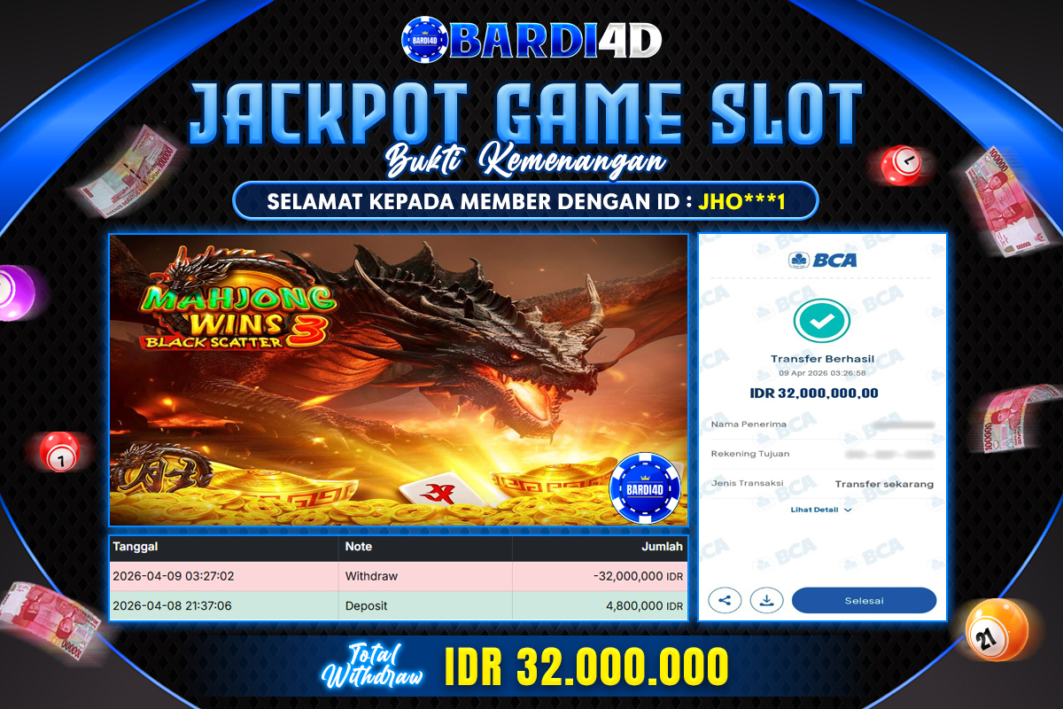BARDI4D - BAYAR JACKPOT SLOT MAHJONG WINS 2 BLACK SCATTER TOTAL RP.32.000.000 | DIBAYAR LUNAS