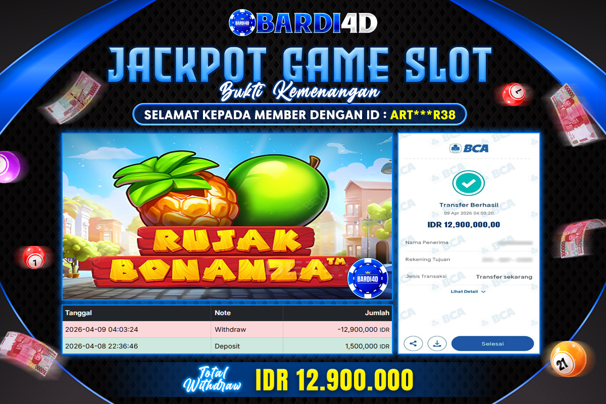 BARDI4D - BAYAR JACKPOT SLOT RUJAK BONANZA TOTAL RP. 12.900.000 | DIBAYAR LUNAS