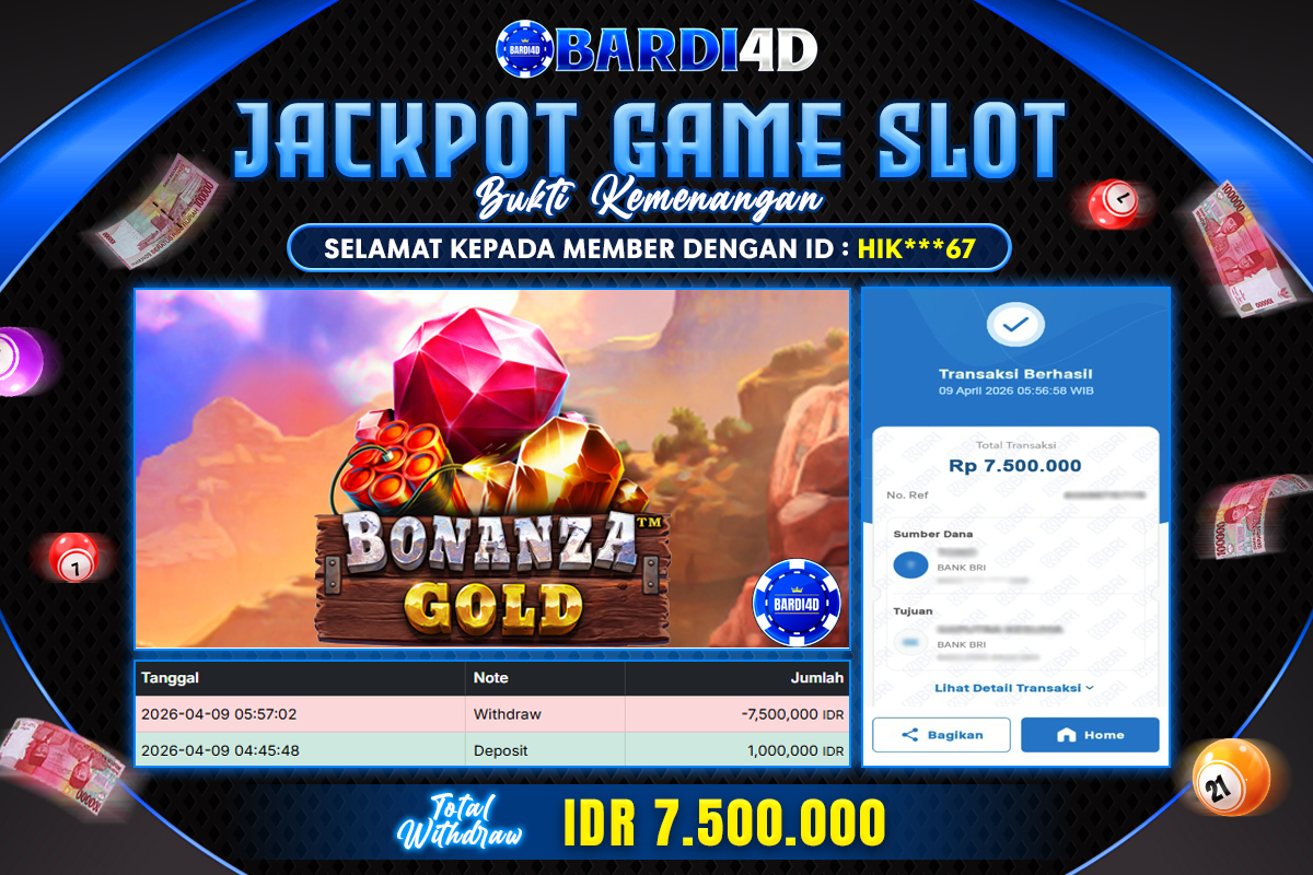 BARDI4D - BAYAR JACKPOT SLOT BONANZA GOLD TOTAL RP. 7.500.000 | DIBAYAR LUNAS