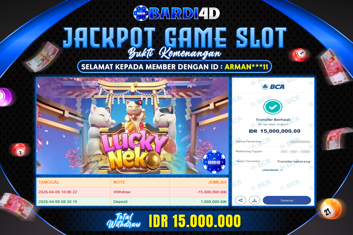 BARDI4D - BAYAR JACKPOT SLOT LUCKY NEKO TOTAL RP.15.000.000 | DIBAYAR LUNAS