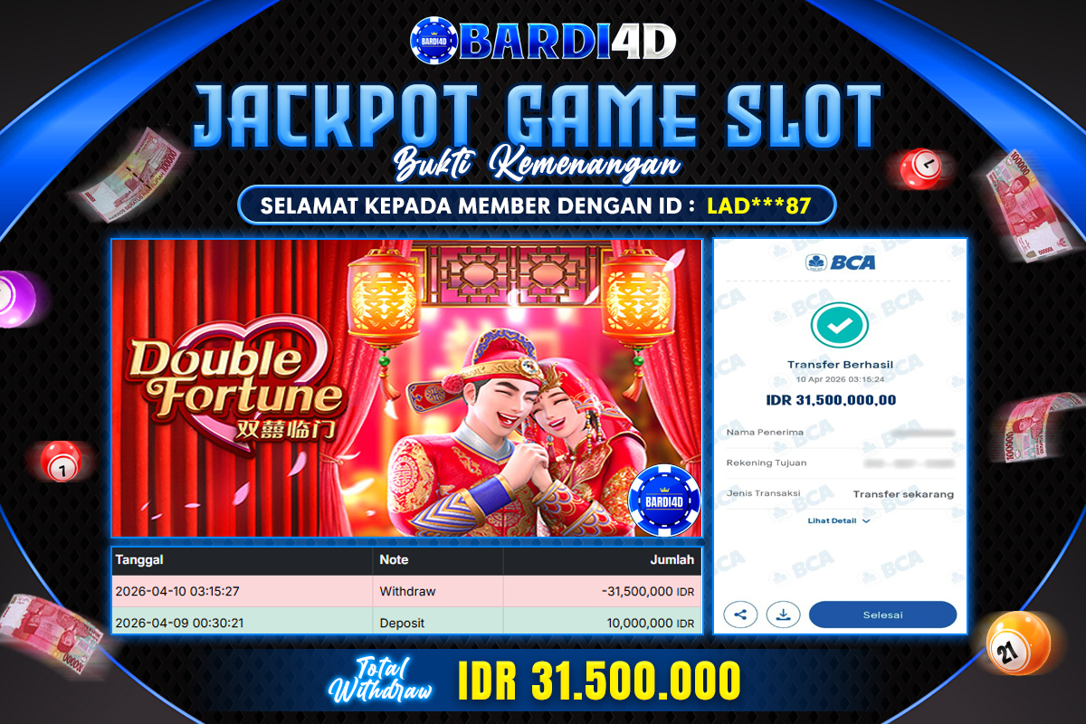 BARDI4D - BAYAR JACKPOT SLOT DOUBLE FORTUNE TOTAL RP.31.500.000 | DIBAYAR LUNAS