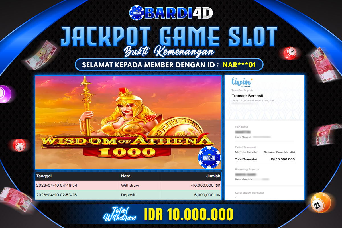 BARDI4D - BAYAR JACKPOT SLOT WISDOM OF ATHENA 1000 TOTAL RP.10.000.000 | DIBAYAR LUNAS