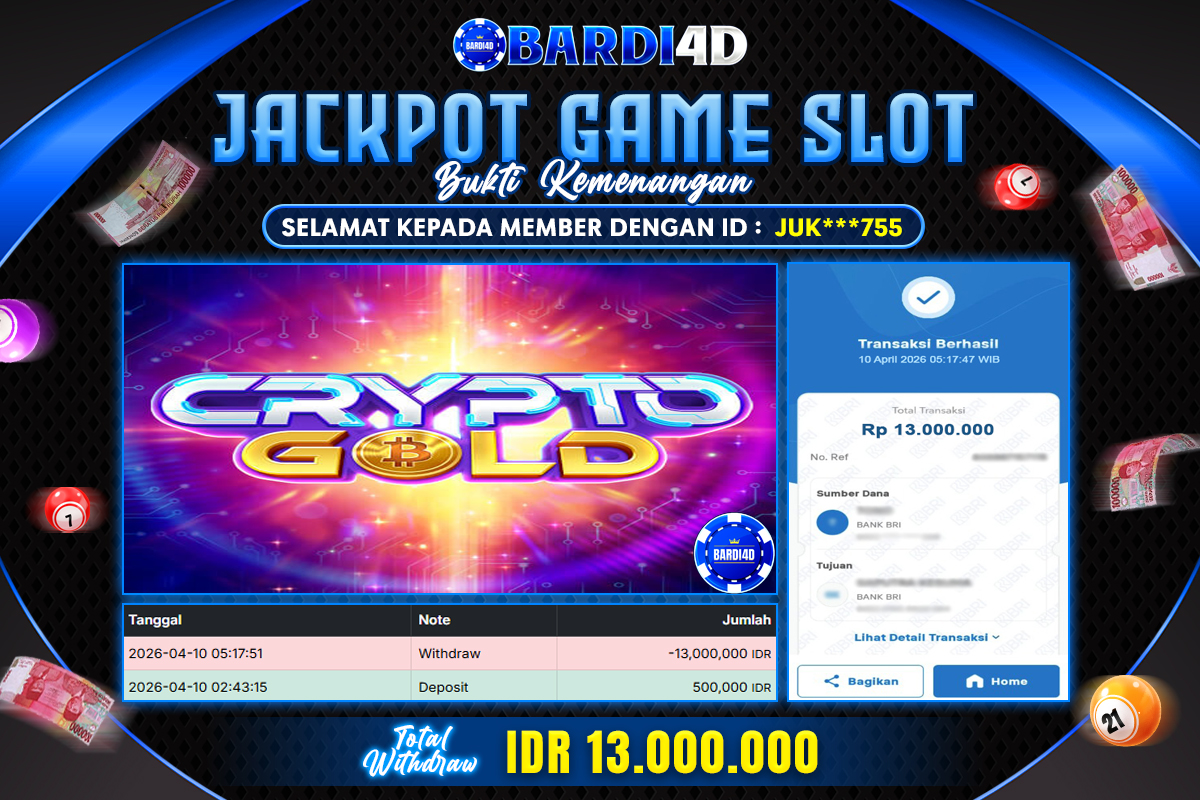 BARDI4D - BAYAR JACKPOT SLOT CRYPTO GOLD TOTAL RP.13.000.000 | DIBAYAR LUNAS