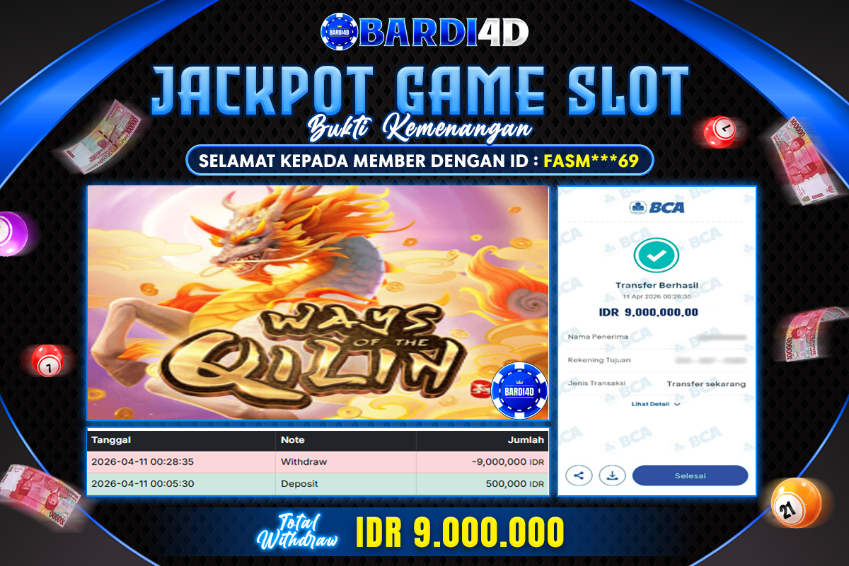 BARDI4D - BAYAR JACKPOT SLOT WAYS OF THE QILIN TOTAL RP.9.000.000 | DIBAYAR LUNAS