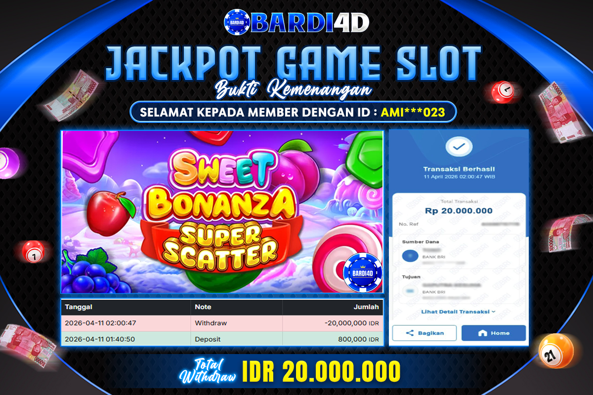 BARDI4D - BAYAR JACKPOT SLOT SWEET BONANZA SUPER SCATTER TOTAL RP.20.000.000 | DIBAYAR LUNAS