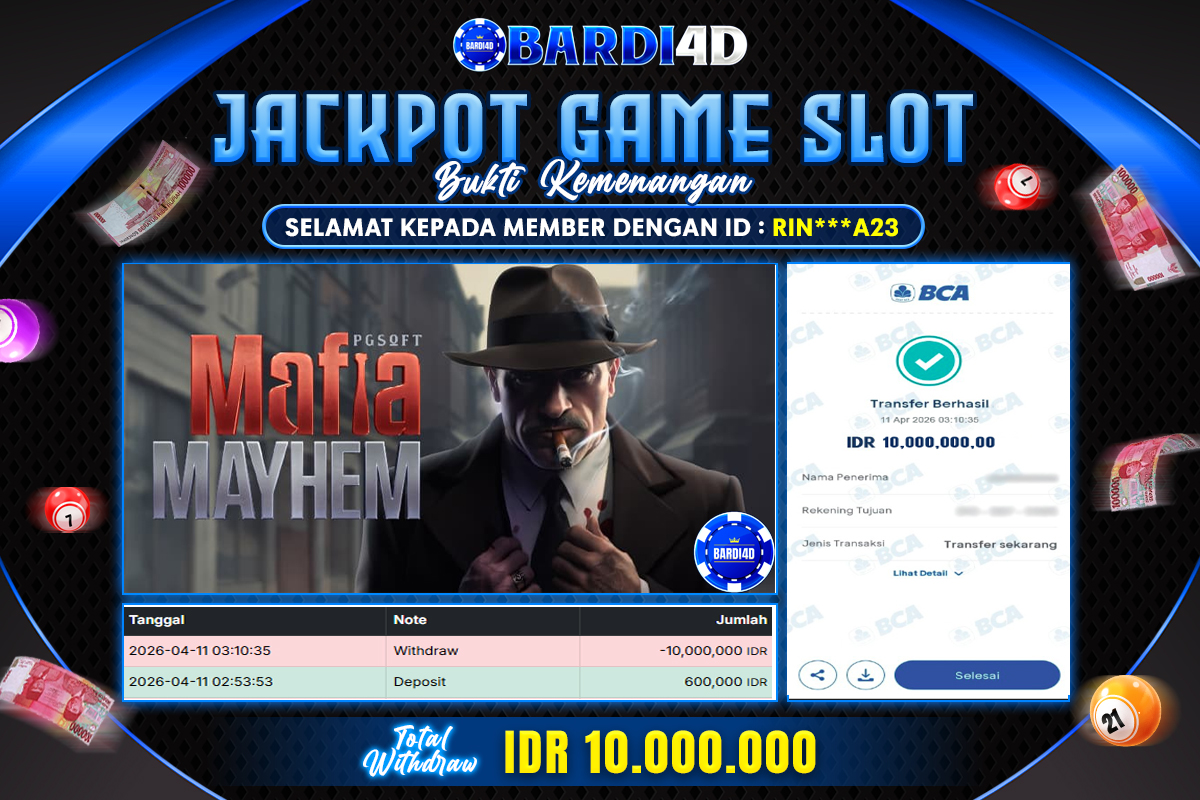 BARDI4D - BAYAR JACKPOT SLOT MAFIA MAYHEM TOTAL RP.10.000.000 | DIBAYAR LUNAS