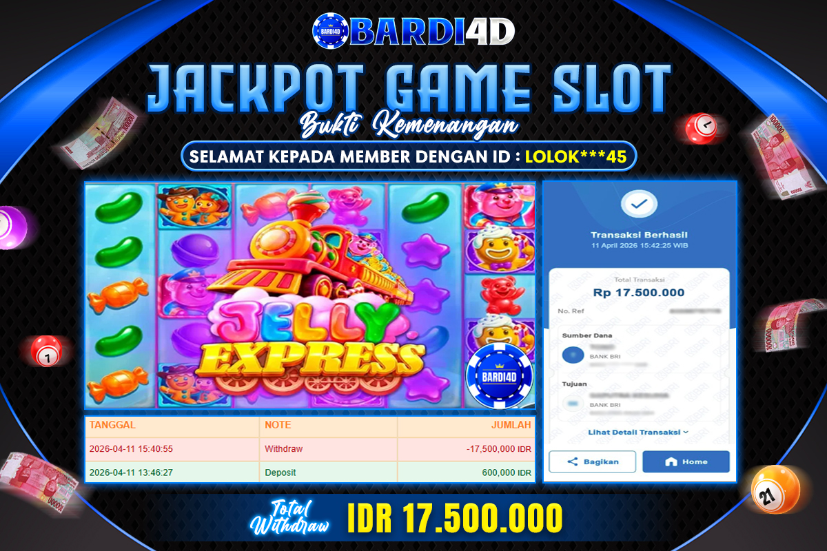 BARDI4D - BAYAR JACKPOT SLOT JELLY EXPRESS TOTAL RP.17.500.000 | DIBAYAR LUNAS