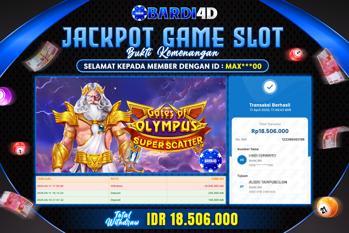 BARDI4D - BAYAR JACKPOT SLOT GATES OF OLYMPUS SUPER SCATTER TOTAL RP 18.506.000 | DIBAYAR LUNAS