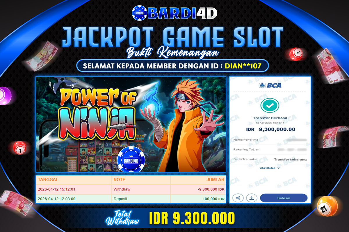 BARDI4D - BAYAR JACKPOT SLOT POWER OF NINJA TOTAL RP.9.300.000 | DIBAYAR LUNAS