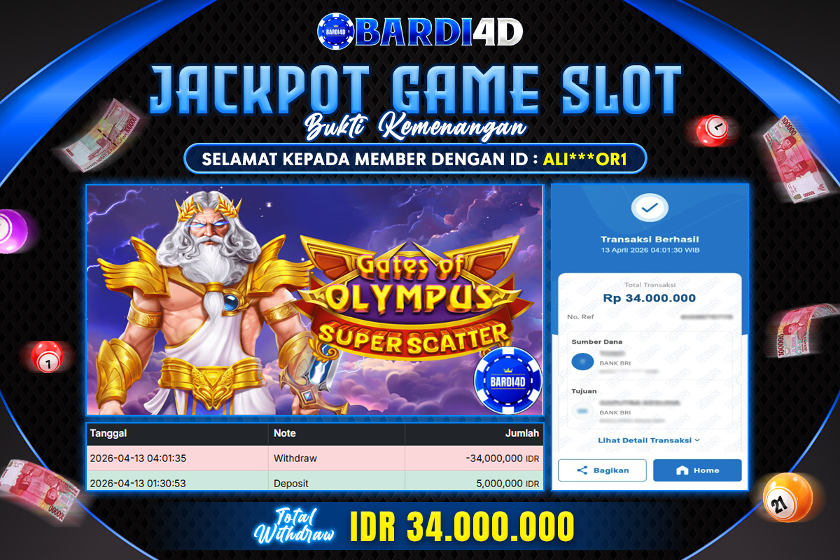 BARDI4D - BAYAR JACKPOT SLOT GATES OF OLYMPUS SUPER SCATTER TOTAL RP.34.000.000 | DIBAYAR LUNAS
