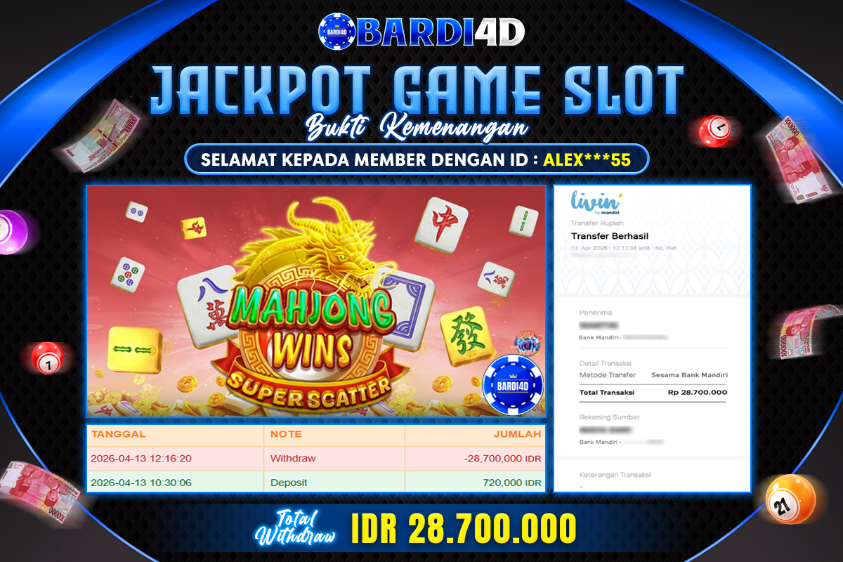 BARDI4D - BAYAR JACKPOT SLOT MAHJONG WINS SUPER SCATTER TOTAL RP.28.700.000 | DIBAYAR LUNAS