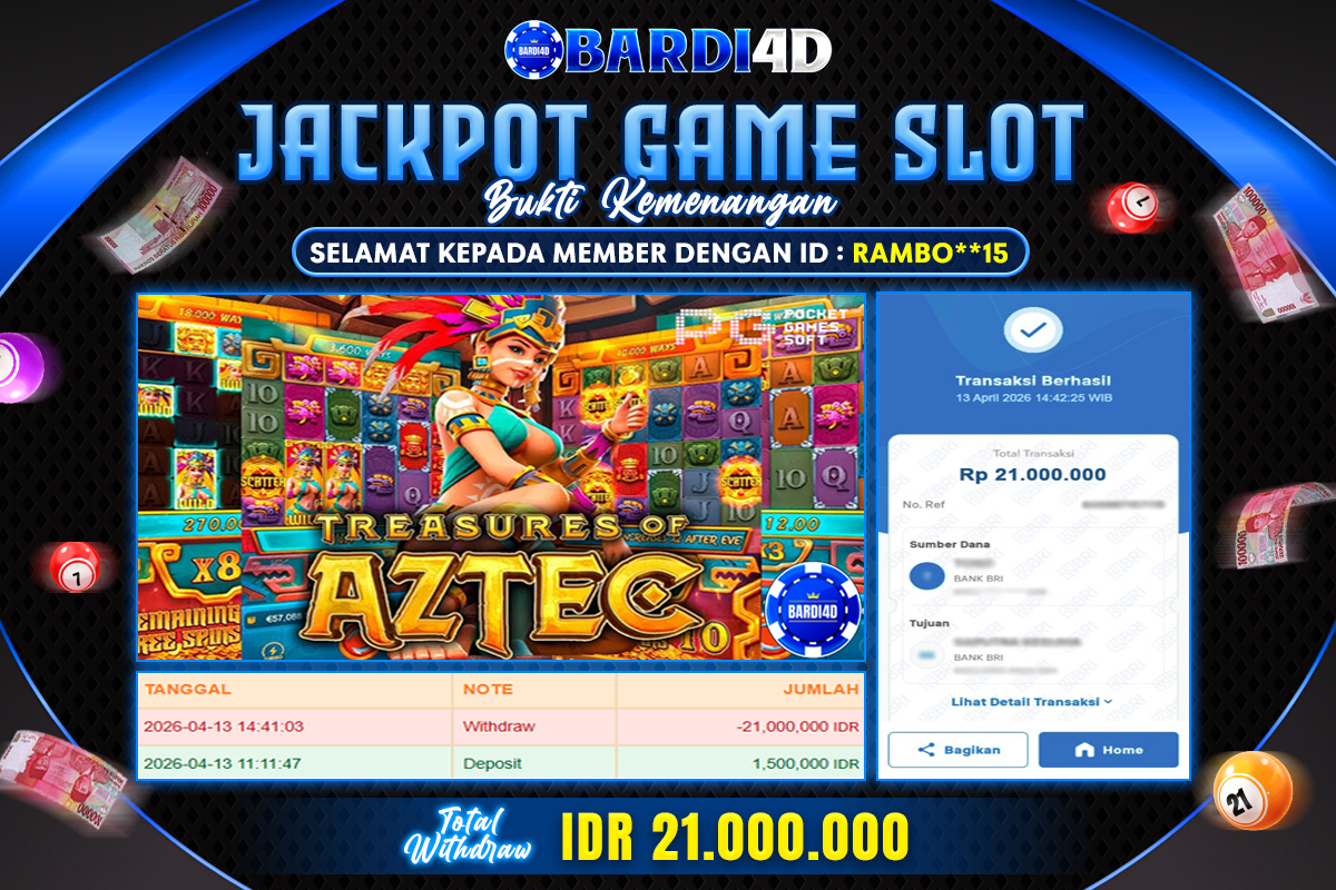 BARDI4D - BAYAR JACKPOT SLOT THEASURES OF AZTEC TOTAL RP.21.000.000 | DIBAYAR LUNAS