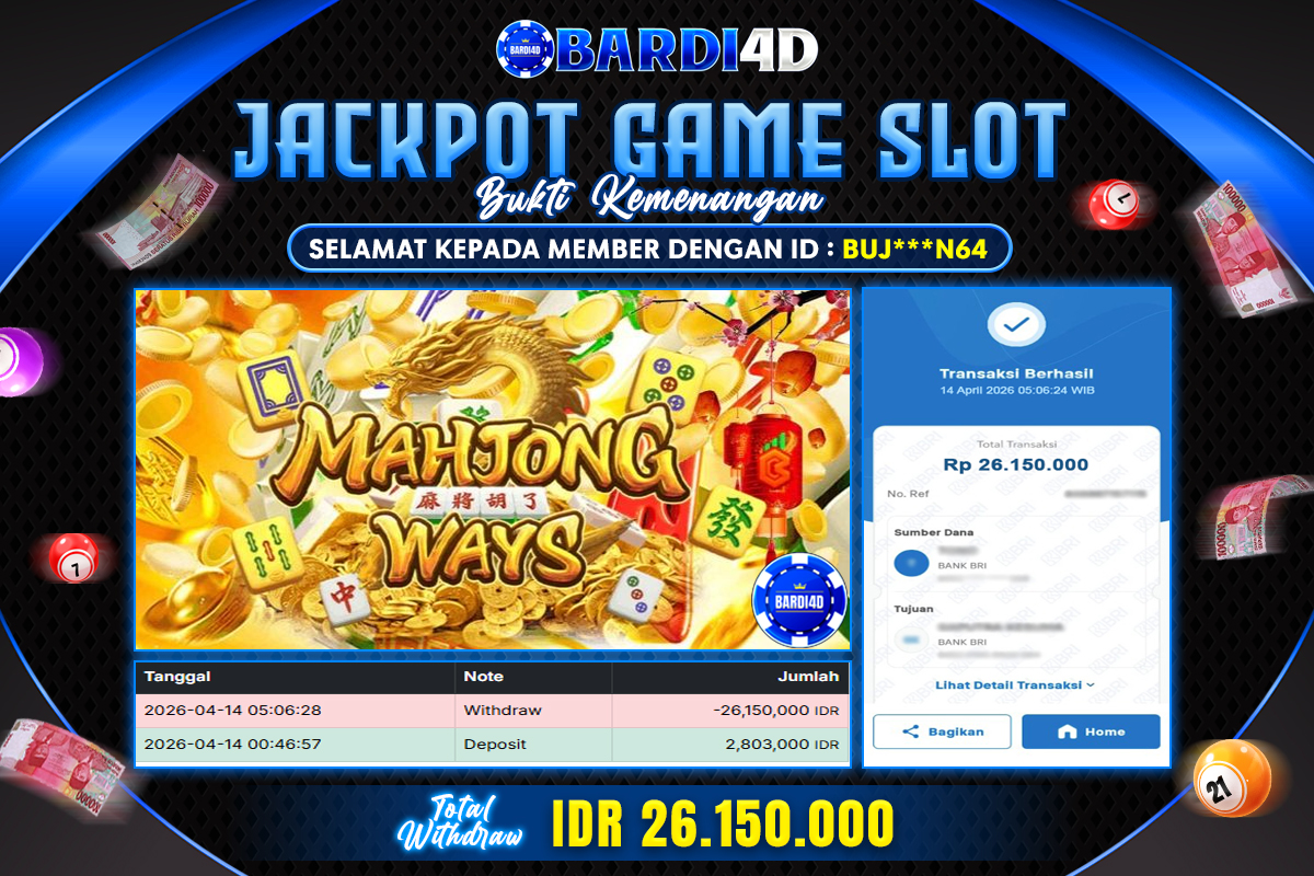 BARDI4D - BAYAR JACKPOT SLOT MAHJONG WAYS  TOTAL RP.26.150.000 | DIBAYAR LUNAS