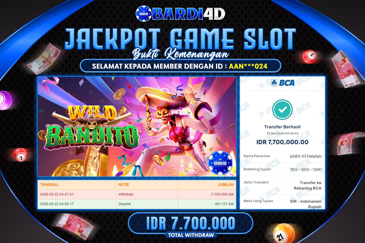 BARDI4D - BAYAR JACKPOT SLOT  WILD BANDITO TOTAL RP.7.700.000 | DIBAYAR LUNAS