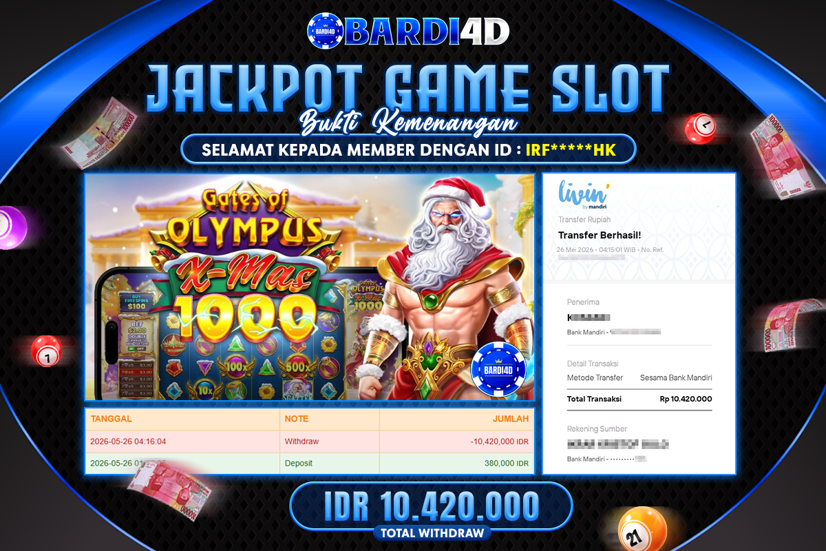 BARDI4D - BAYAR JACKPOT SLOT GATES OF OLYMPUS XMAS 1000 TOTAL RP 10.420.000 | DIBAYAR LUNAS