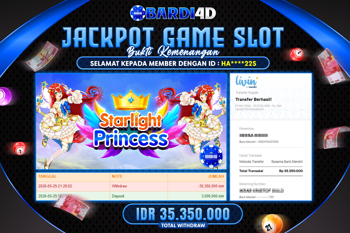 BARDI4D - BAYAR JACKPOT  SLOT STARLIGHT PRINCES TOTAL RP.35.350.000 | DIBAYAR LUNAS