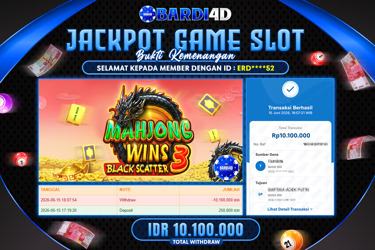BARDI4D - BAYAR JACKPOT SLOT MAHJONG WINS 3 BLACK SCATTER TOTAL RP.10.100.000 | DIBAYAR LUNAS