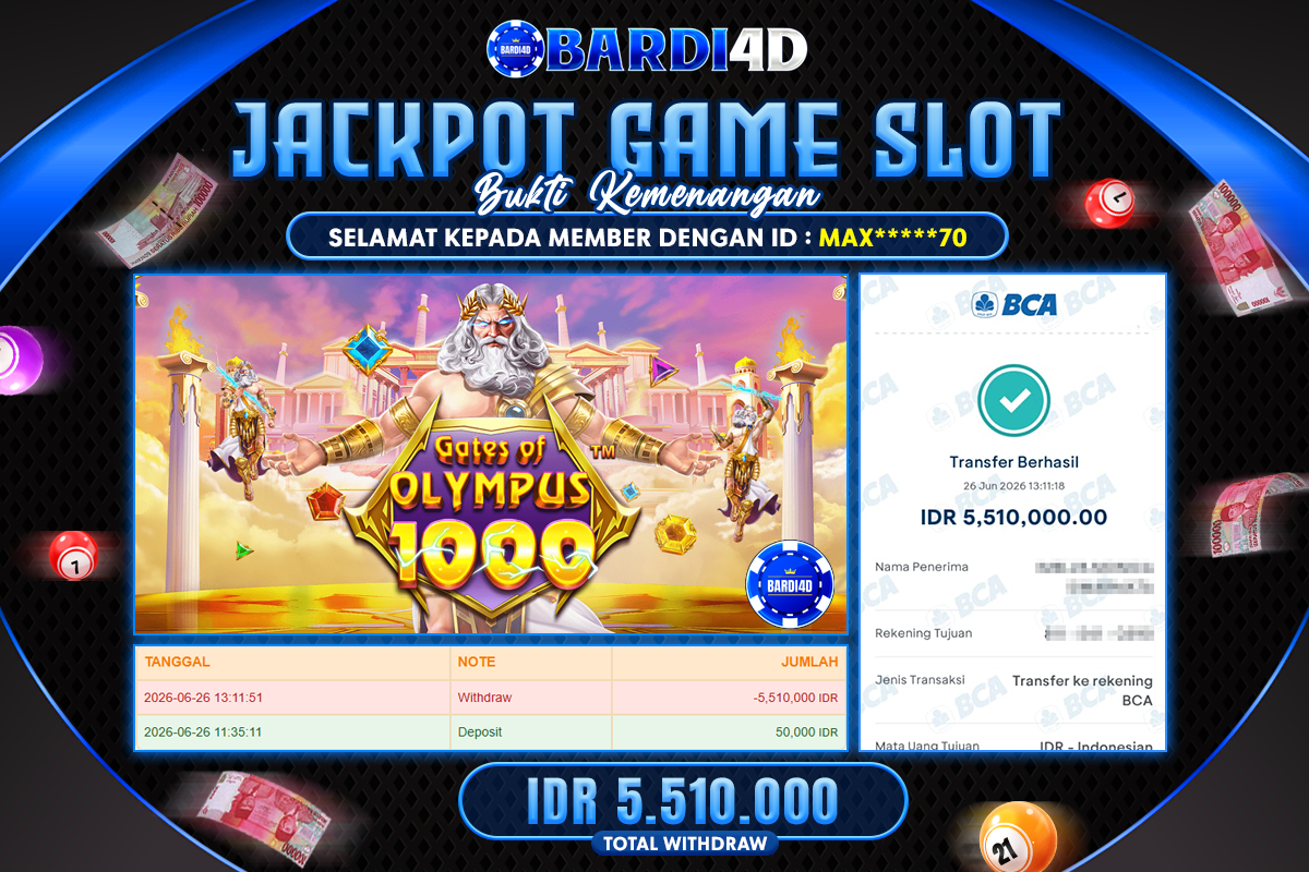 BARDI4D - BAYAR JACKPOT SLOT GATES OF OLYMPUS 1000 TOTAL RP.5.510.000 | DIBAYAR LUNAS