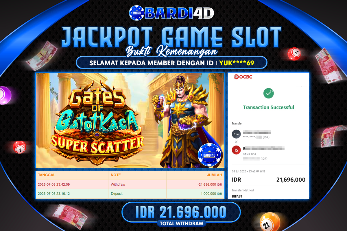 BARDI4D - BAYAR JACKPOT SLOT GATES OF GATOTKACA SUPER SCATTER TOTAL RP.21.696.000 | DIBAYAR LUNAS