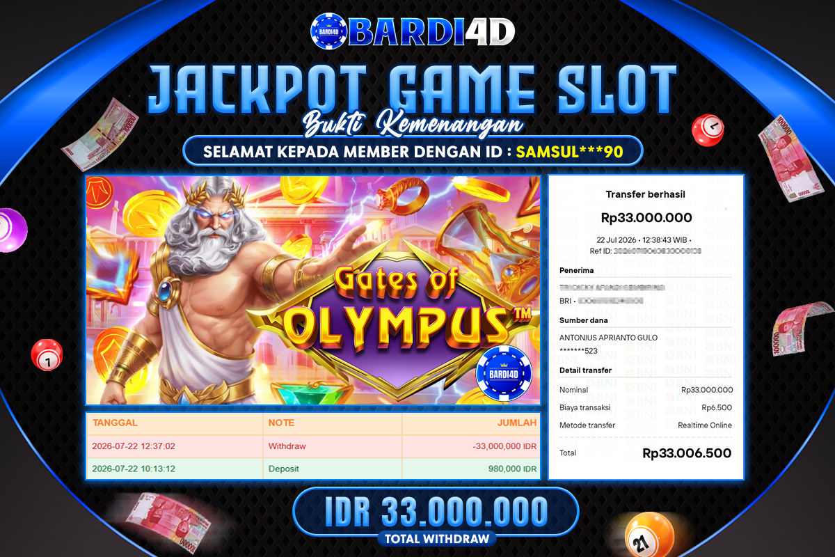BARDI4D - BAYAR JACKPOT SLOT GATES OF OLYMPUS TOTAL RP.33.000.000 | DIBAYAR LUNAS