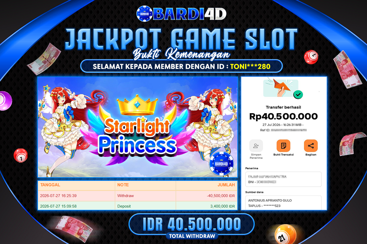 BARDI4D - BAYAR JACKPOT SLOT STARLIGHT PRINCESS TOTAL RP.40.500.000 | DIBAYAR LUNAS