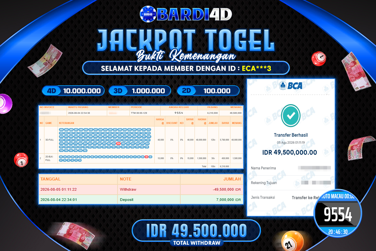 BARDI4D - BAYAR JACKPOT TOGEL TOTO MACAU 0 TOTAL RP.49.500.000 | DIBAYAR LUNAS