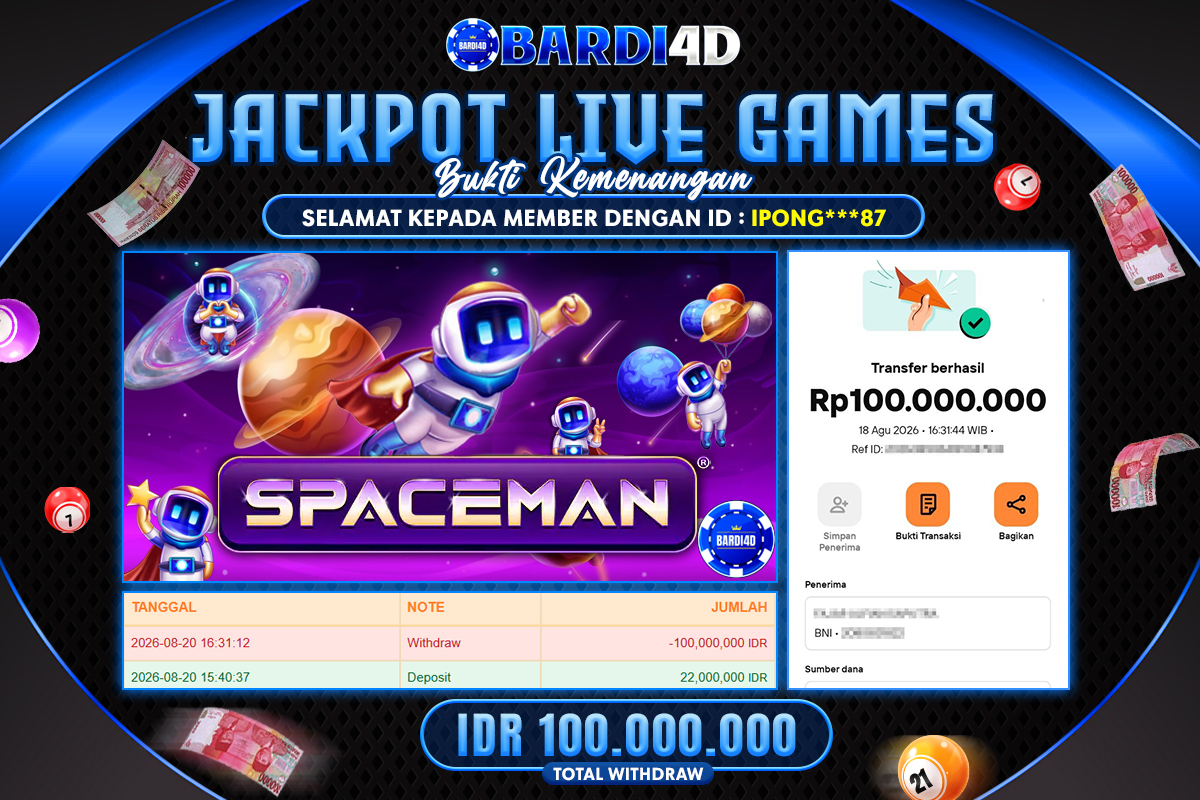 BARDI4D - BAYAR JACKPOT LIVE GAMES SPACEMAN TOTAL RP.100.000.000 | DIBAYAR LUNAS