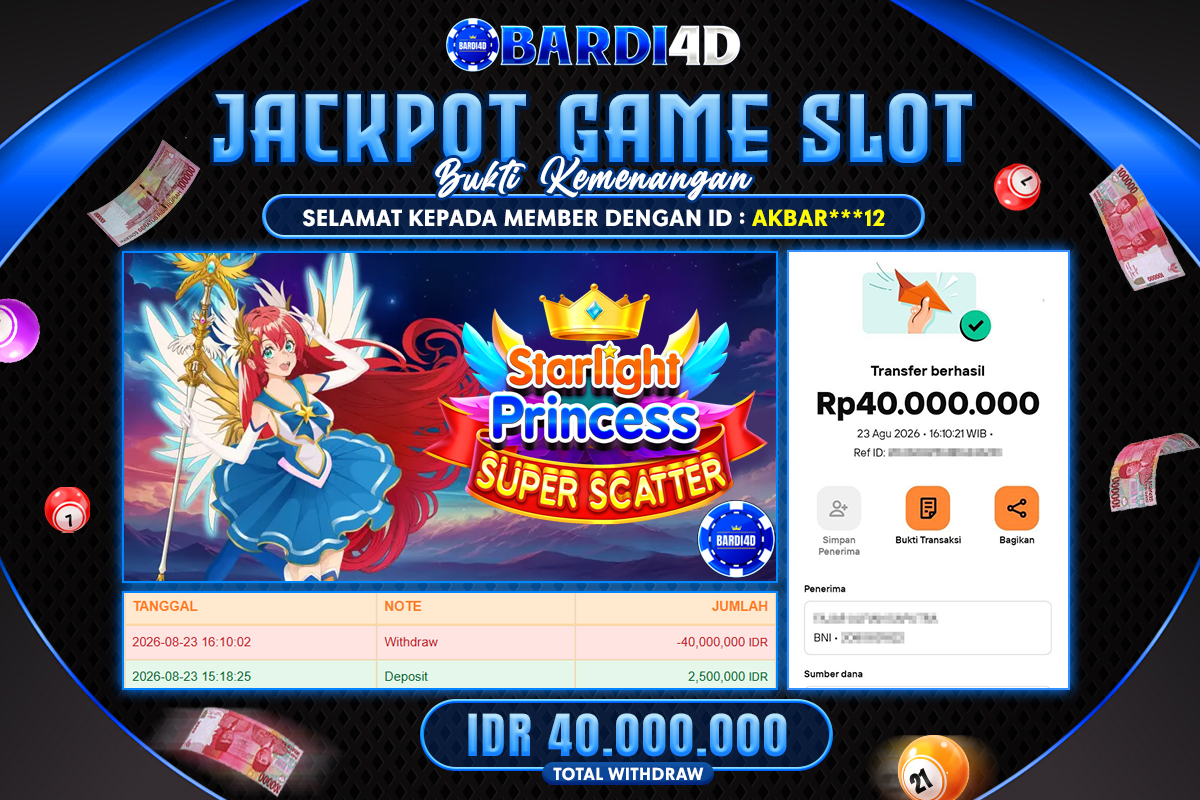 BARDI4D - BAYAR JACKPOT SLOT STARLIGHT PRINCESS SUPER SCATTER TOTAL RP.40.000.000 | DIBAYAR LUNAS