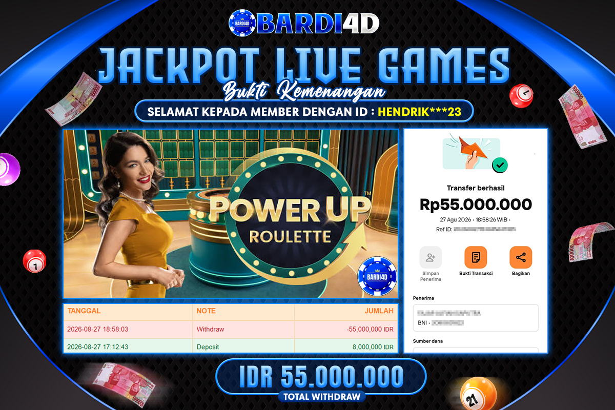 BARDI4D - BAYAR JACKPOT LIVE GAMES POWER UP ROULETTE TOTAL RP.55.000.000 | DIBAYAR LUNAS