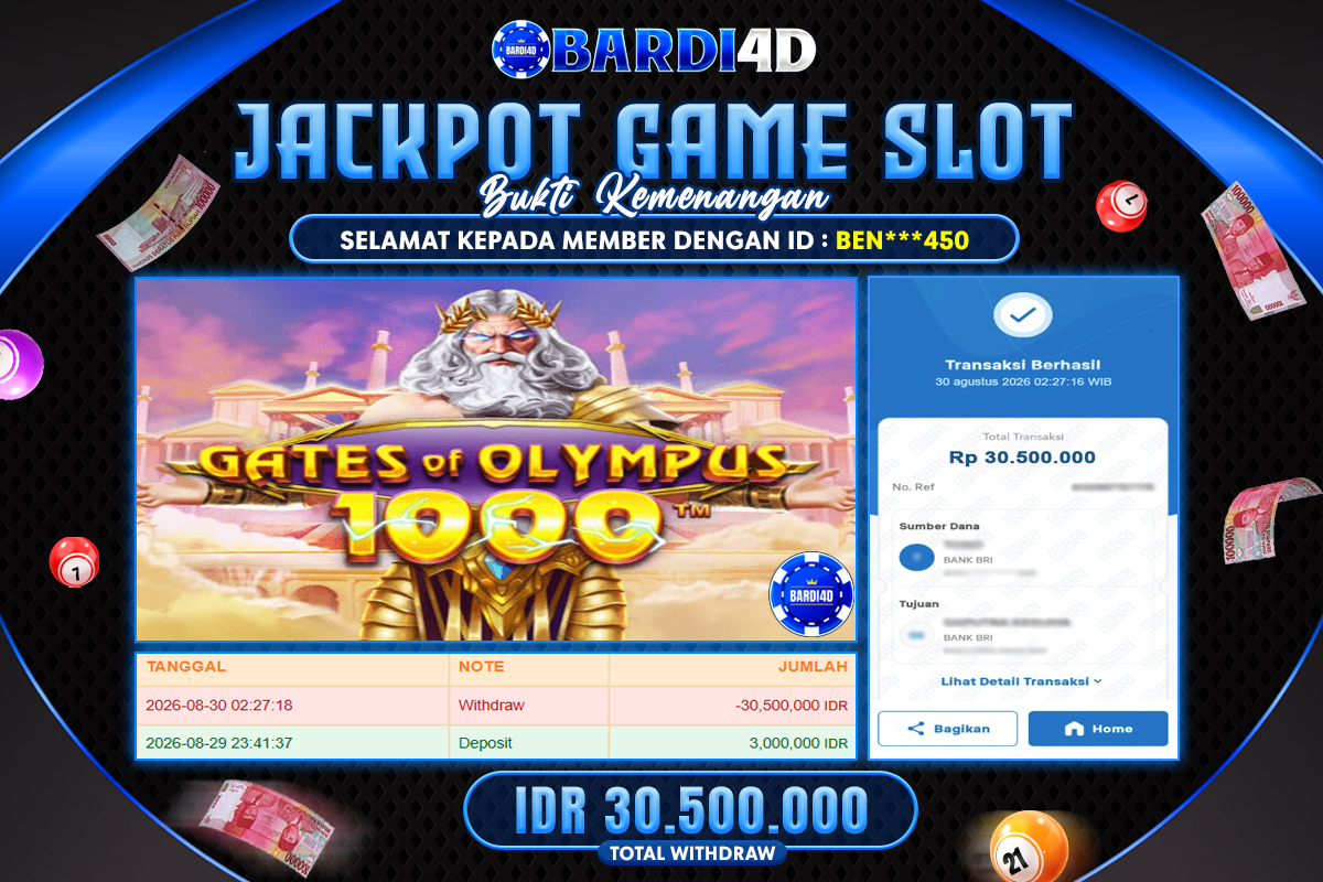 BARDI4D - BAYAR JACKPOT SLOT GATES OF OLYMPUS 1000 TOTAL RP.30.500.000 | DIBAYAR LUNAS
