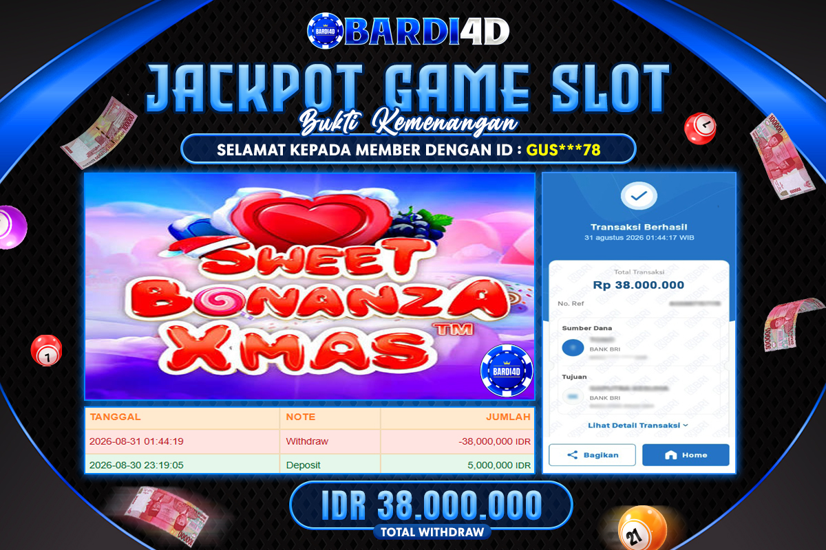 BARDI4D - BAYAR JACKPOT SLOT SWEET BONANZA XMAS TOTAL RP.38.000.000 | DIBAYAR LUNAS