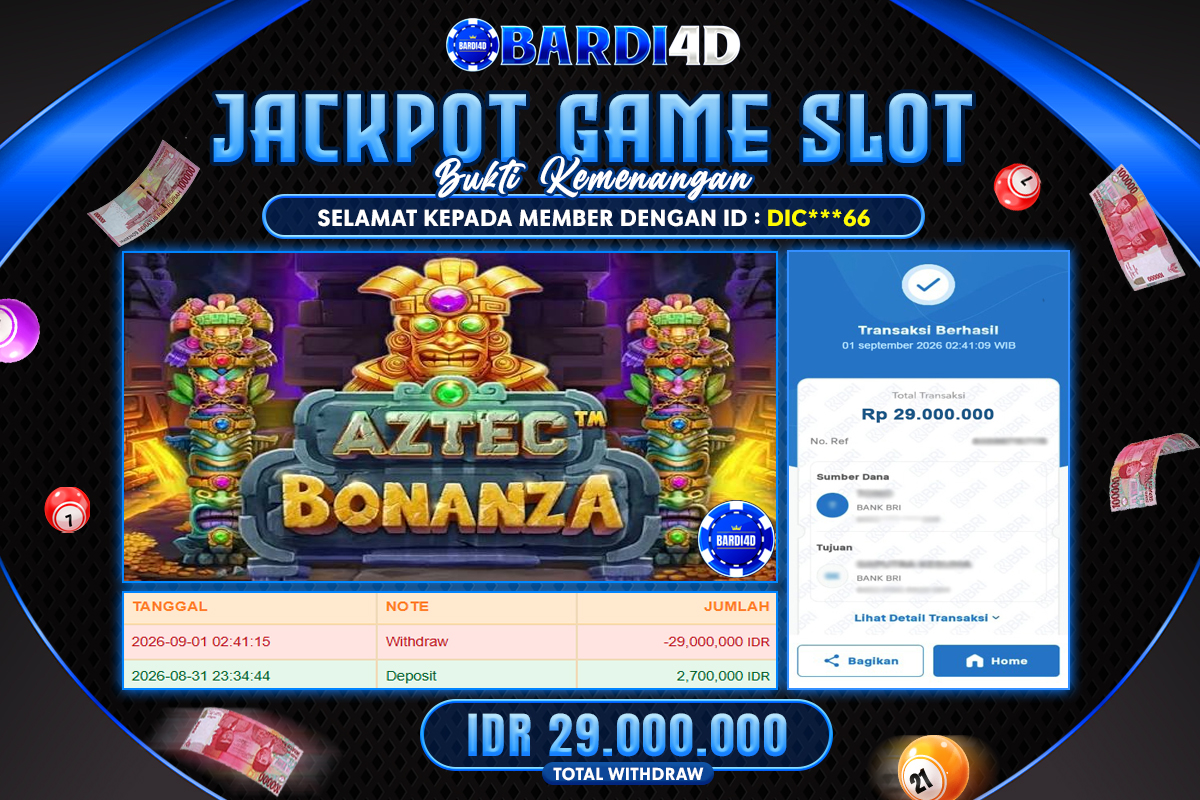 BARDI4D - BAYAR JACKPOT SLOT AZTEC BONANZA TOTAL RP.29.000.000 | DIBAYAR LUNAS