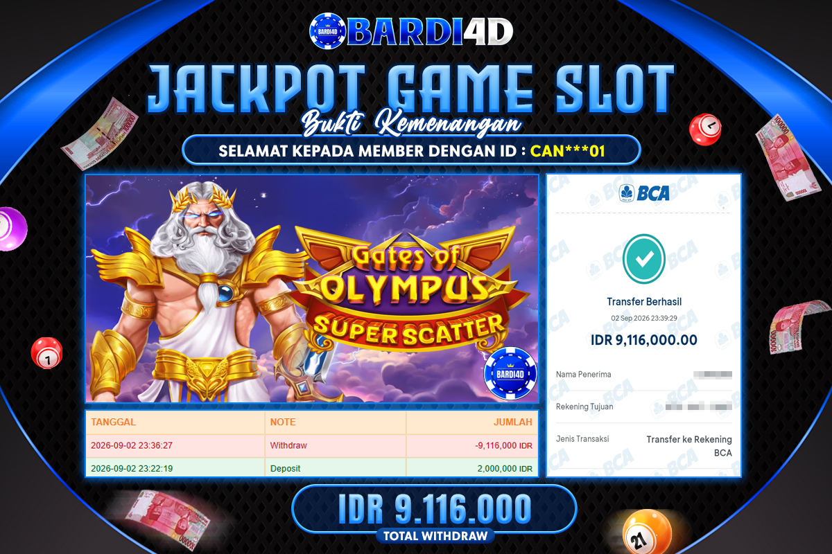 BARDI4D - BAYAR JACKPOT SLOT GATES OF OLYMPUS SUPER SCATTER TOTAL RP.9.116.000 | DIBAYAR LUNAS