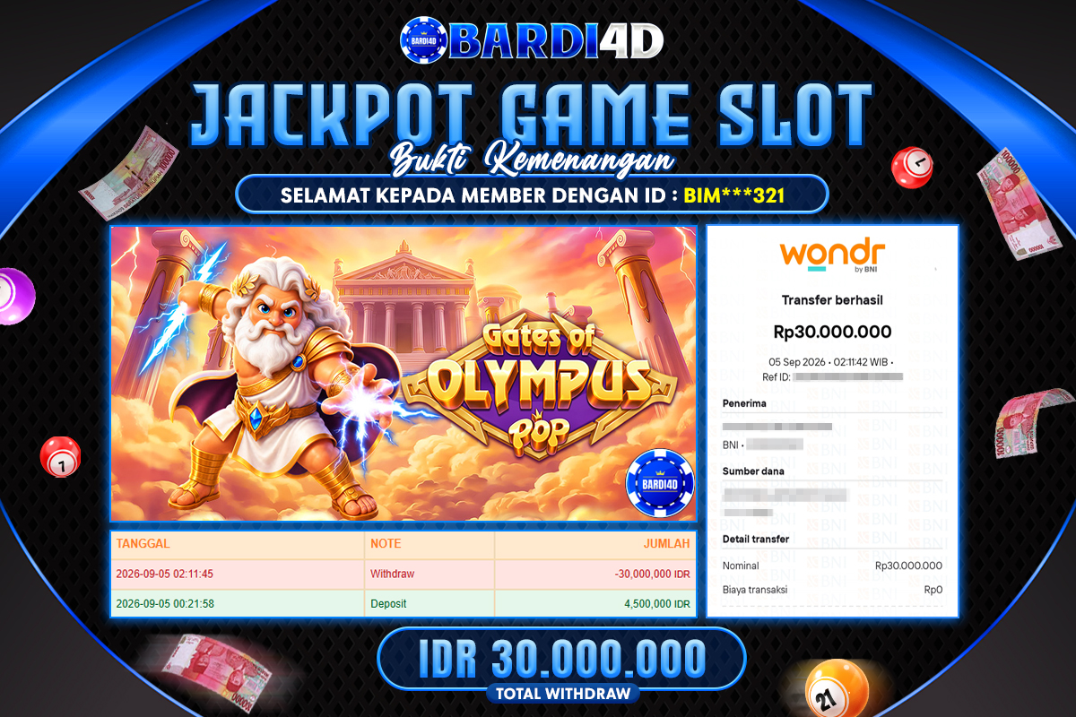 BARDI4D - BAYAR JACKPOT SLOT GATES OF OLYMPUS POP TOTAL RP.30.000.000 | DIBAYAR LUNAS
