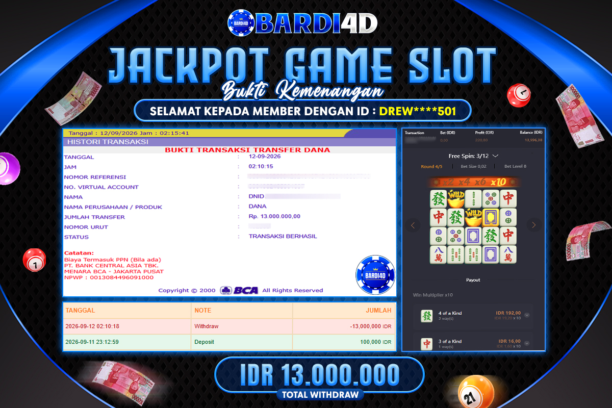 BARDI4D - BAYAR JACKPOT SLOT MAHJONG WAYS TOTAL RP.13.000.000 | DIBAYAR LUNAS