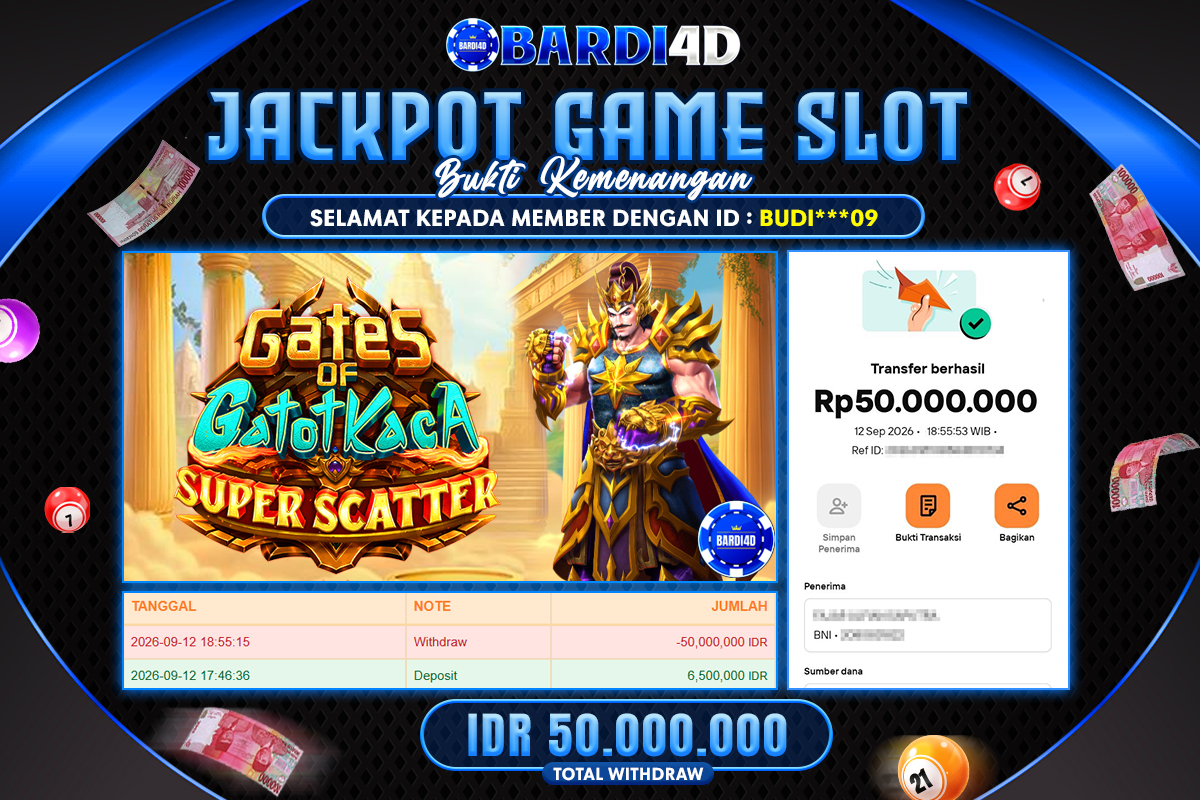 BARDI4D - BAYAR JACKPOT SLOT GATES OF GATOTKACA TOTAL RP.50.000.000 | DIBAYAR LUNAS